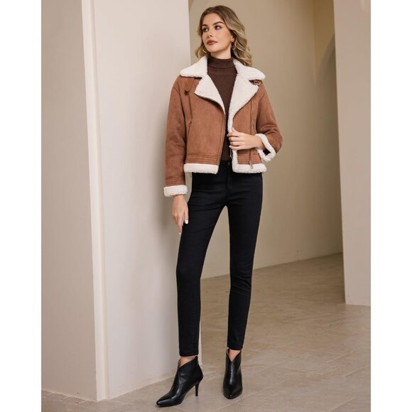 ⚡Women's Dark Brown Fur Winter Coat Warm Thick Fur Lined Faux Leather Jacketv - Picture 3 of 6